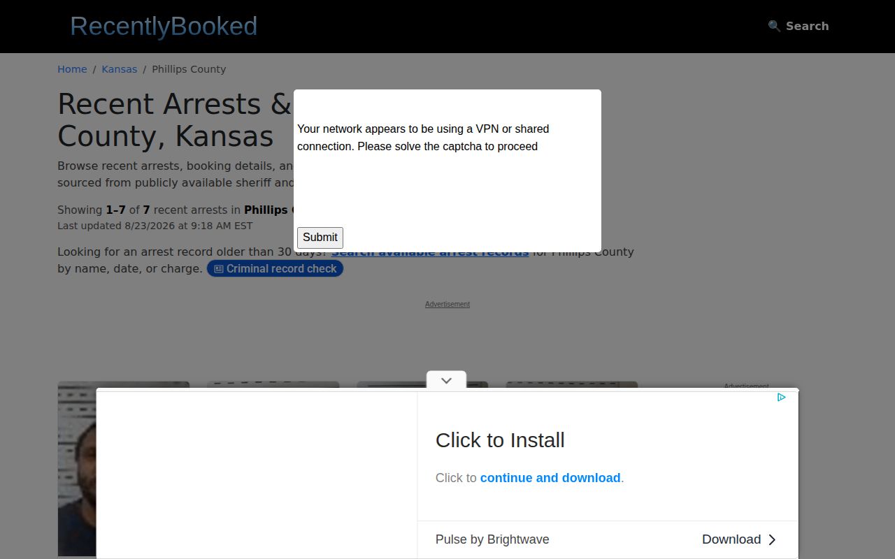 Unofficial Phillips County recent booking page
